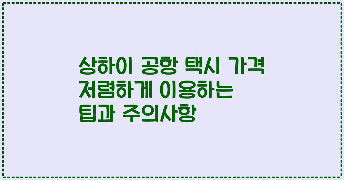 상하이 공항 택시 가격 저렴하게 이용하는 팁과 주의사항